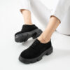Mocasini Oxford negri de damă din piele întoarsă naturală Carama