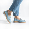 Loafers eleganți de damă bleu din piele întoarsă naturală Esmer