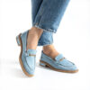 Loafers eleganți de damă bleu din piele întoarsă naturală Esmer