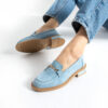 Loafers eleganți de damă bleu din piele întoarsă naturală Esmer