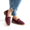 Loafers eleganți de damă bordo din piele întoarsă naturală Esmer