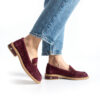 Loafers eleganți de damă bordo din piele întoarsă naturală Esmer