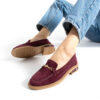 Loafers eleganți de damă bordo din piele întoarsă naturală Esmer