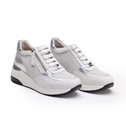 Sneakers albi de damă cu platformă din piele naturală Elia