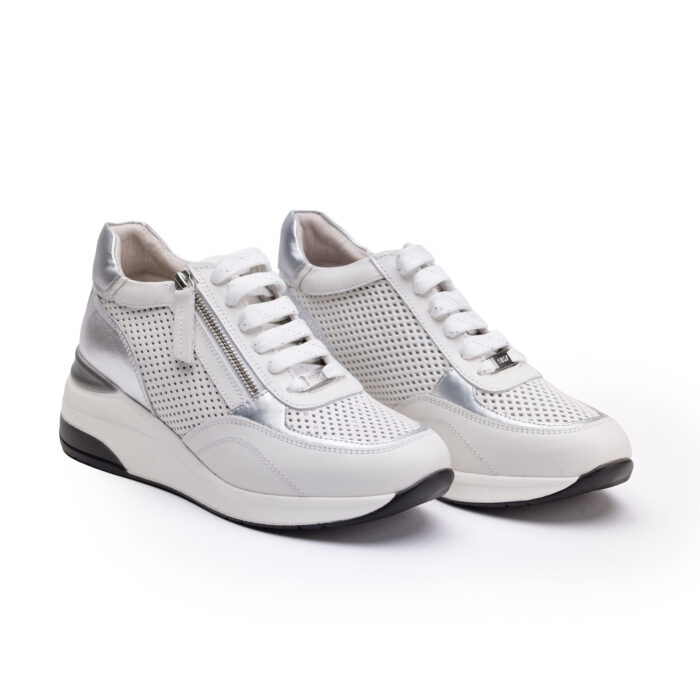 Sneakers albi de damă cu platformă din piele naturală Elia