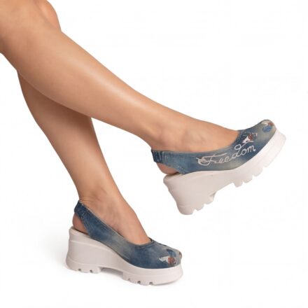 Sandale damă din denim cu vârf închis pe platformă Tanya
