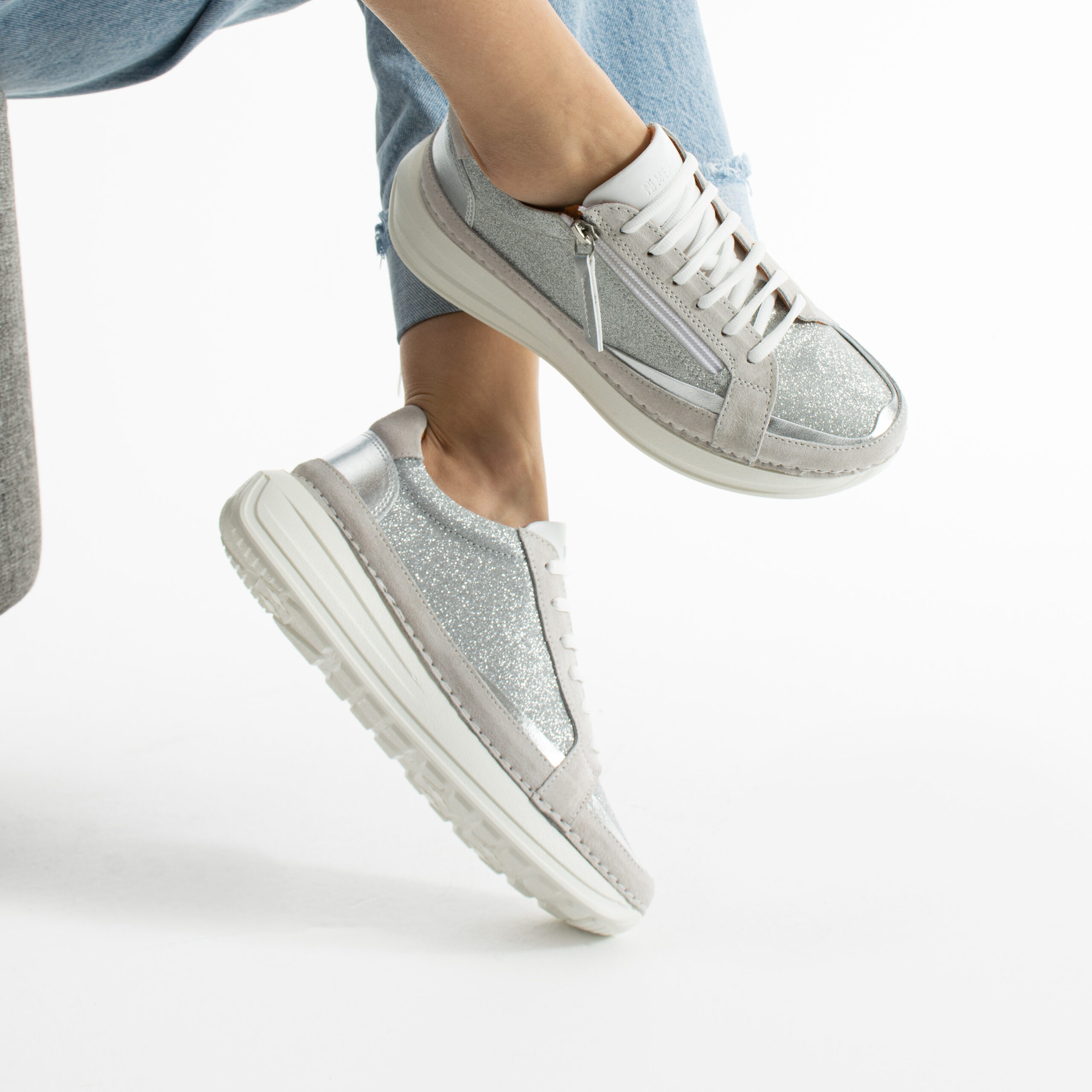 Sneakers damă moderni din piele naturală, Argintiu Moama Sneakers damă moderni din piele naturală, Argintiu Moama