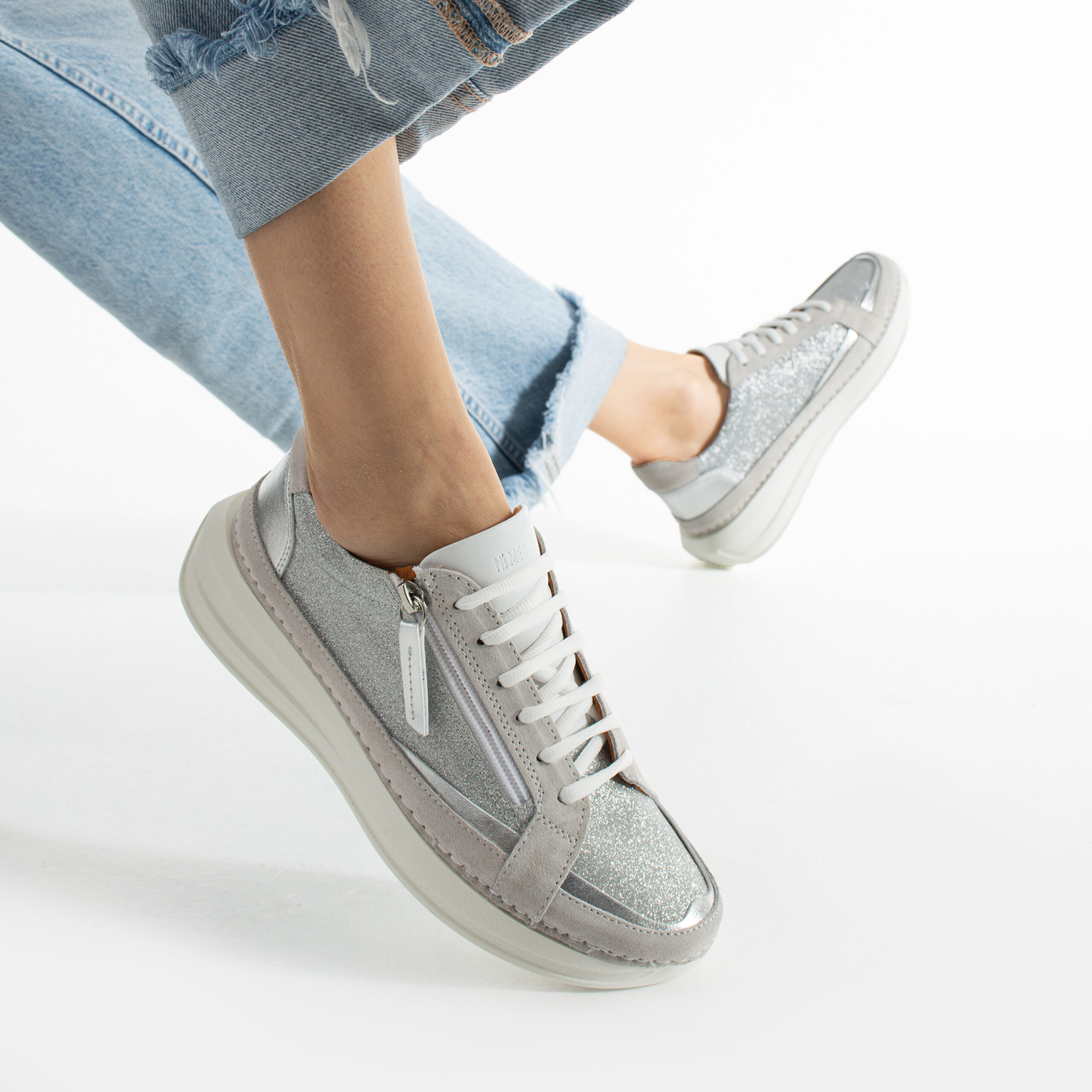 Sneakers damă moderni din piele naturală, Argintiu Moama Sneakers damă moderni din piele naturală, Argintiu Moama