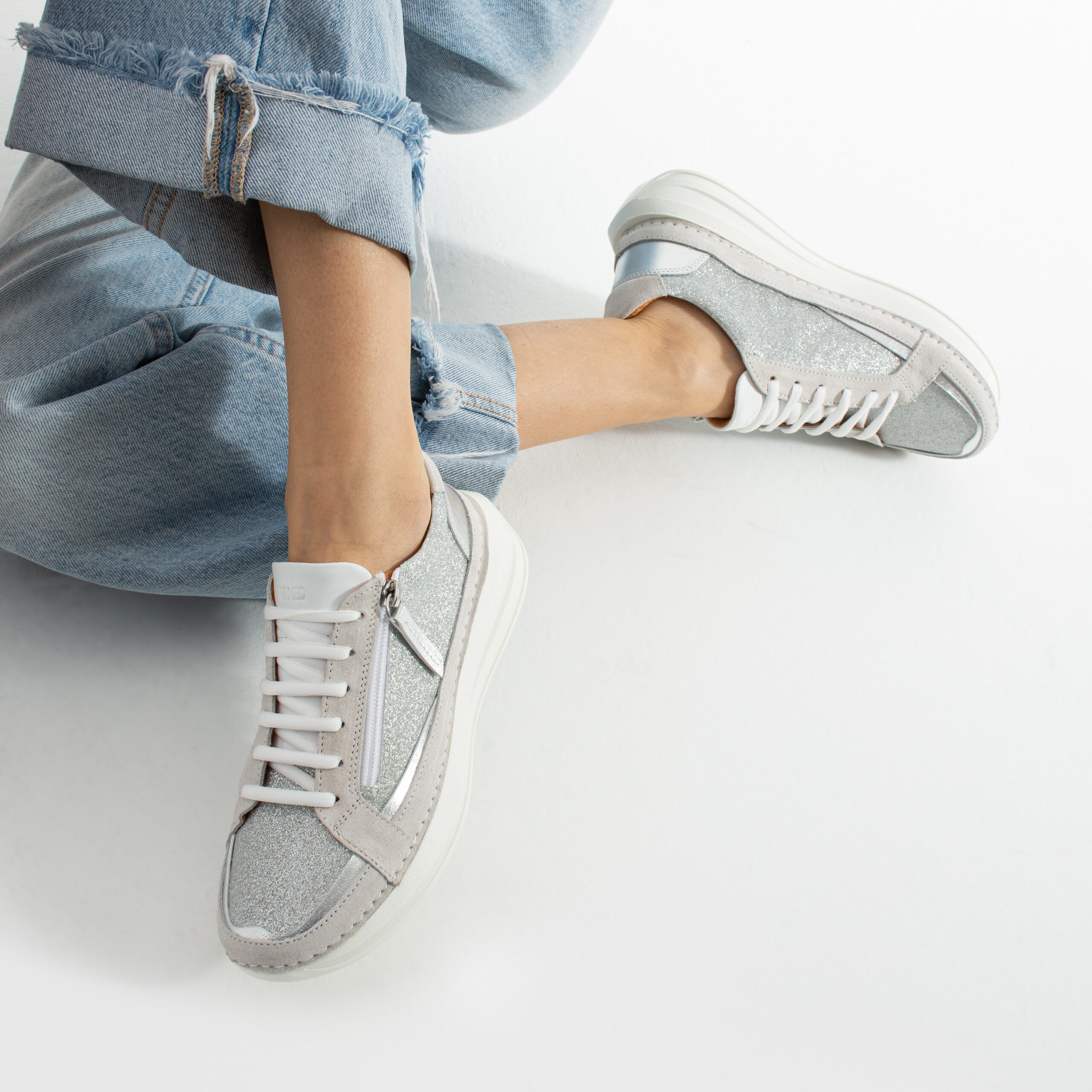 Sneakers damă moderni din piele naturală, Argintiu Moama Sneakers damă moderni din piele naturală, Argintiu Moama