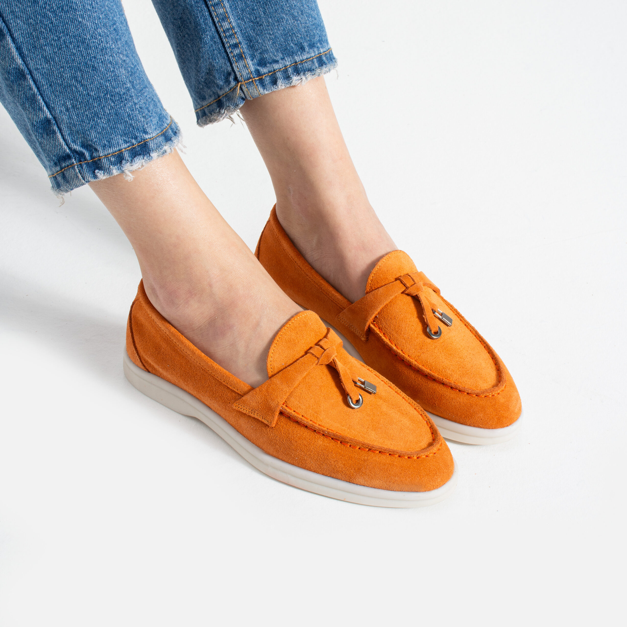 Mocasini de damă portocalii din piele întoarsă naturală Mombasa Mocasini de damă portocalii din piele întoarsă naturală Mombasa