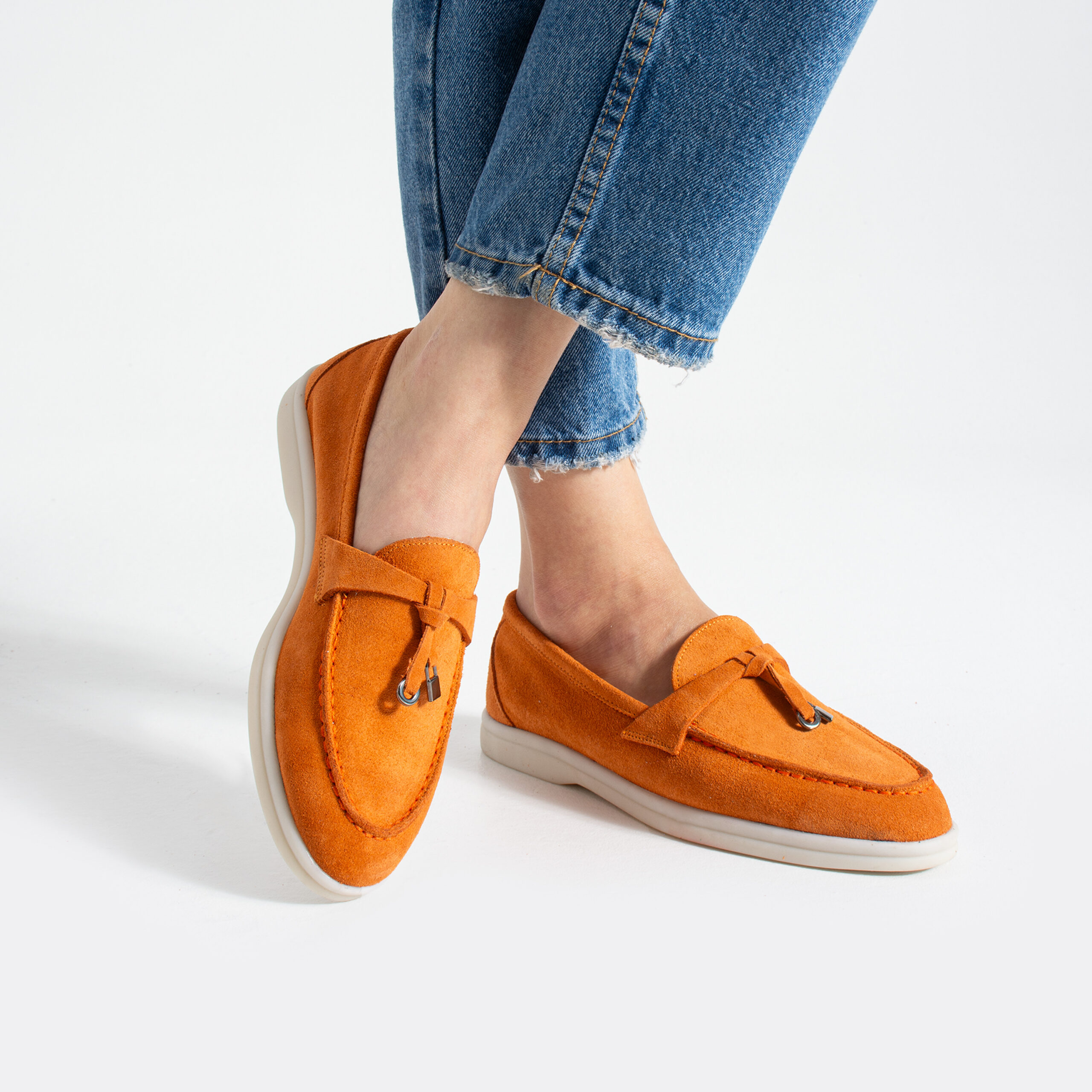Mocasini de damă portocalii din piele întoarsă naturală Mombasa Mocasini de damă portocalii din piele întoarsă naturală Mombasa
