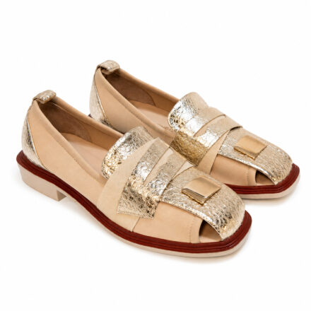 Pantofi eleganți de damă, bej, din neopren și piele Porto