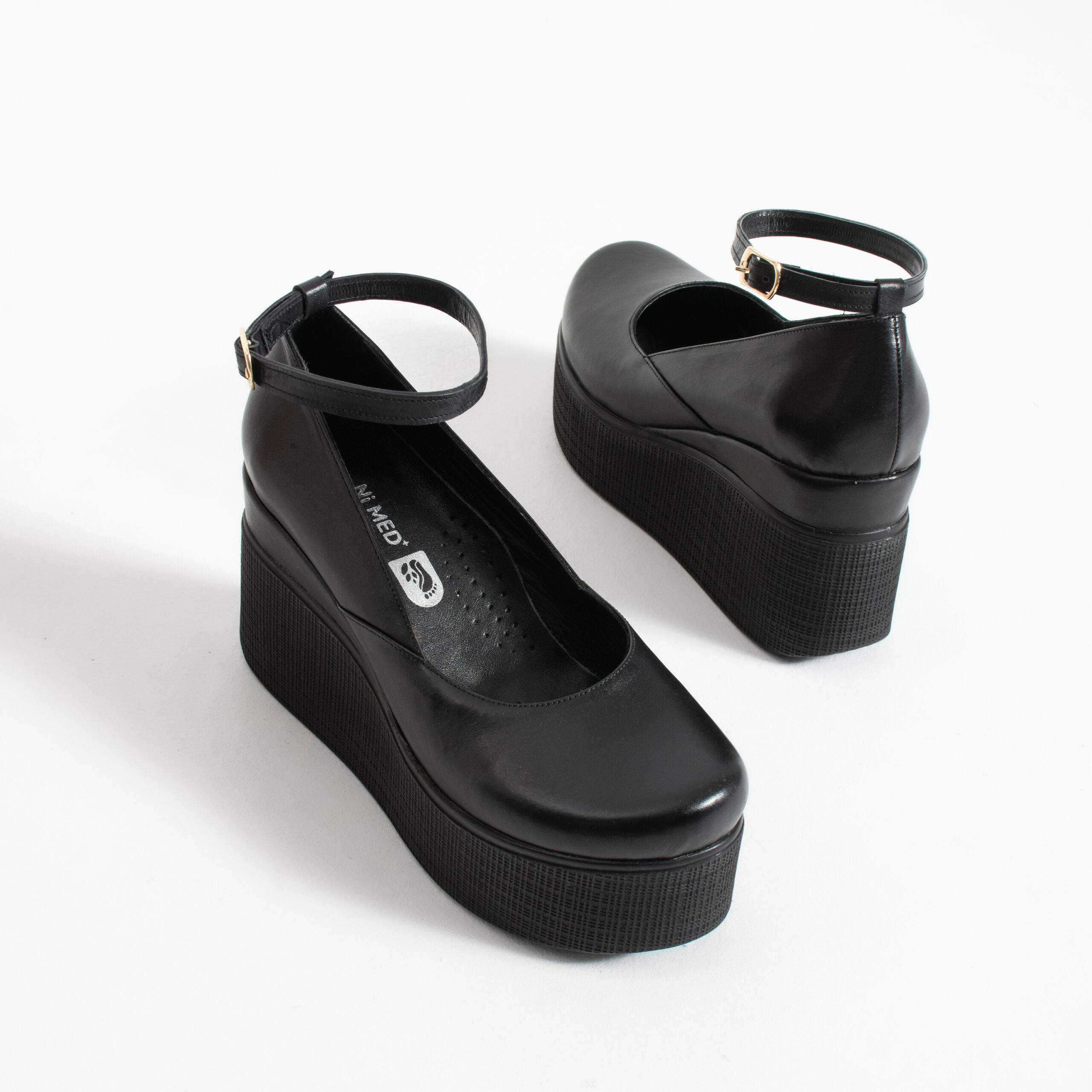 Pantofi damă negri cu platformă din piele naturală Ginevra Pantofi damă negri cu platformă din piele naturală Ginevra