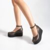 Pantofi damă maro cu platformă din piele naturală Ginevra