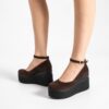 Pantofi maro de damă cu platformă din piele întoarsă naturală Ginevra