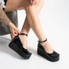 Pantofi negri din piele naturală lăcuită, cu platformă Ginevra