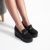 Mocasini damă negri din piele întoarsă naturală, cu platformă Giorgia