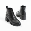 Botine negre din piele naturală, cu toc jos și fermoar Vittoria