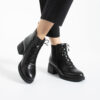 Botine de damă negre, cu toc jos, fermoar și șireturi, din piele naturală Matilde