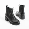 Botine de damă negre, cu toc jos, fermoar și șireturi, din piele naturală Matilde