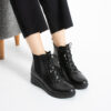 Botine negre de damă cu platformă joasă din piele naturală Chiara