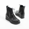 Botine negre de damă cu platformă joasă din piele naturală Chiara