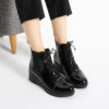 Botine de damă negre din piele naturală lăcuită, cu platformă joasă Chiara