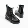 Botine de damă negre din piele naturală lăcuită, cu platformă joasă Chiara