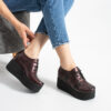 Pantofi de damă bordo cu platformă din piele naturală și șireturi Addison