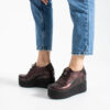 Pantofi de damă bordo cu platformă din piele naturală și șireturi Addison