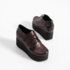 Pantofi de damă bordo cu platformă din piele naturală și șireturi Addison