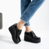 Pantofi de damă negri din piele naturală lăcuită, cu platformă și șireturi Addison