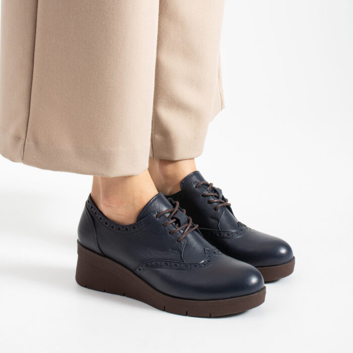 Pantofi damă bleumarin din piele naturală cu platformă joasă Ashley