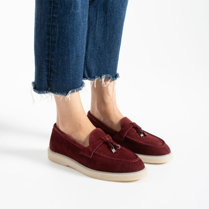 Mocasini bordo din piele întoarsă naturală Mombasa