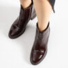 Botine de damă bordo din piele naturală lăcuită, cu toc mic Bella