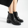 Botine negre din piele naturală cu toc mediu Bethany