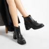 Botine negre din piele naturală cu toc mediu Bethany