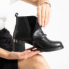 Botine negre din piele naturală cu toc mediu Bethany