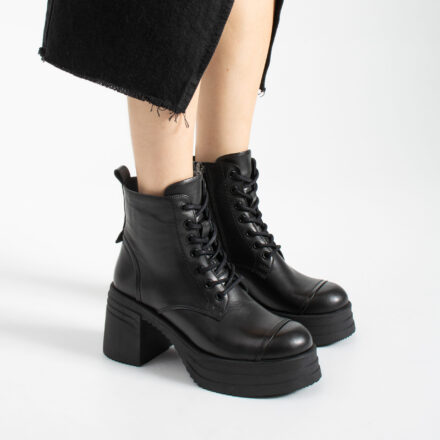 Botine negre din piele naturală cu talpă groasă Beverly