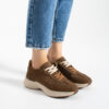 Sneakers damă maro din nubuc natural cu șireturi duble Harriet