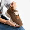 Sneakers damă maro din nubuc natural cu șireturi duble Harriet