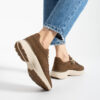 Sneakers damă maro din nubuc natural cu șireturi duble Harriet