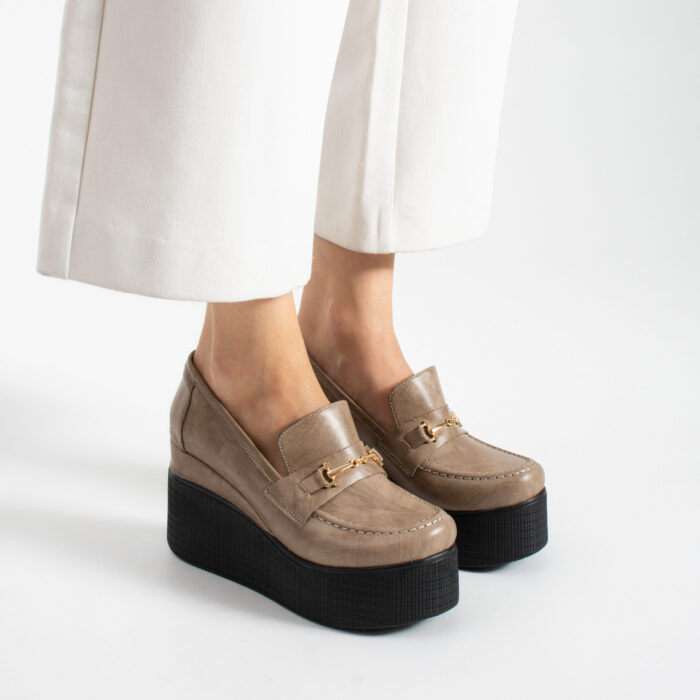 Pantofi eleganți bej cu platformă din piele naturală Giorgia