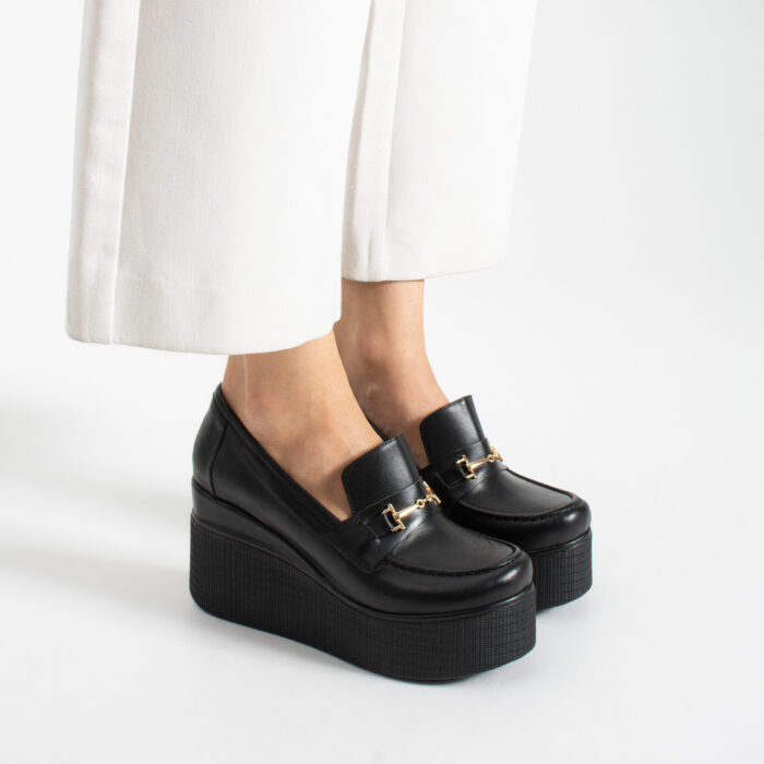 Pantofi eleganți negri cu platformă din piele naturală Giorgia