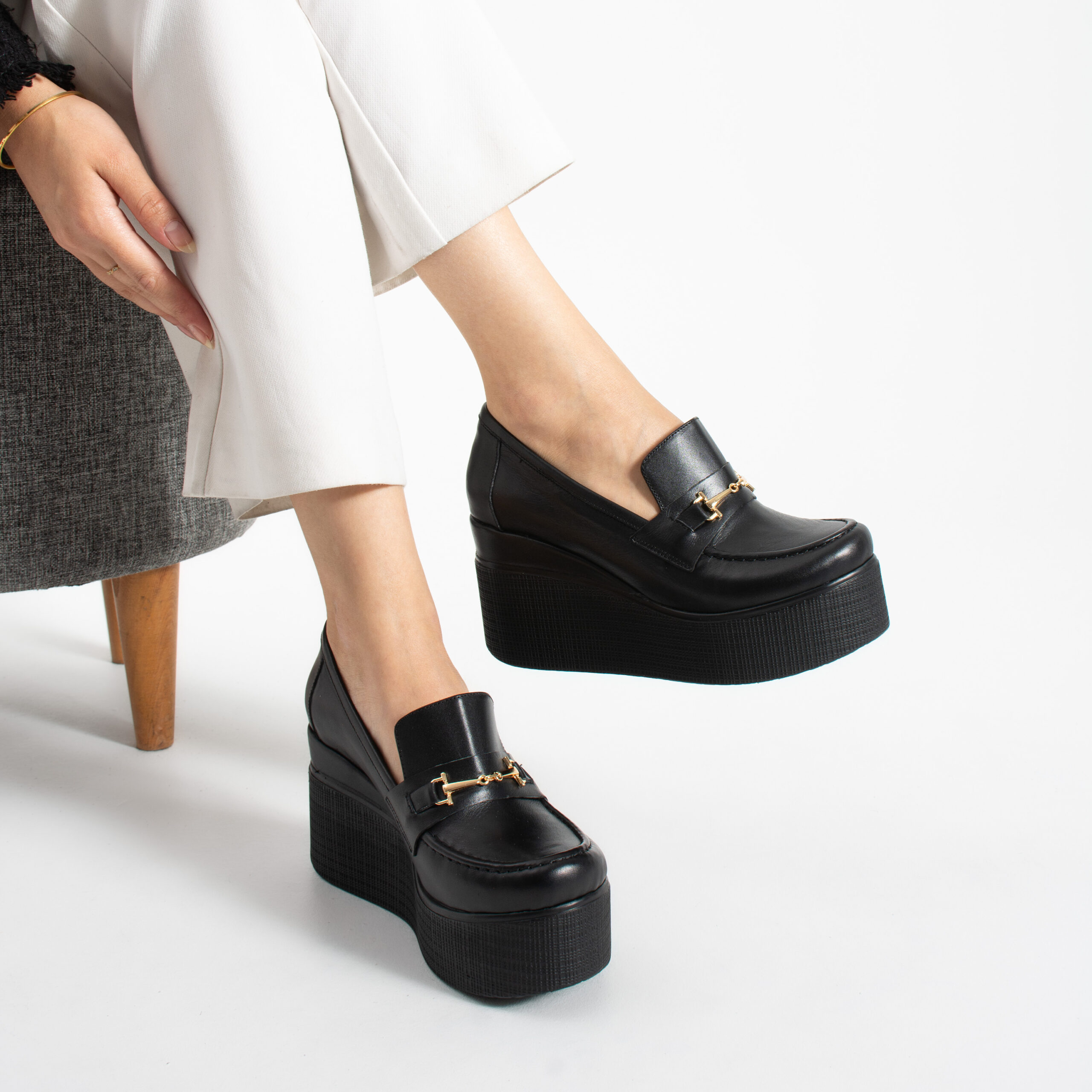 Pantofi eleganți negri cu platformă din piele naturală Giorgia Pantofi eleganți negri cu platformă din piele naturală Giorgia