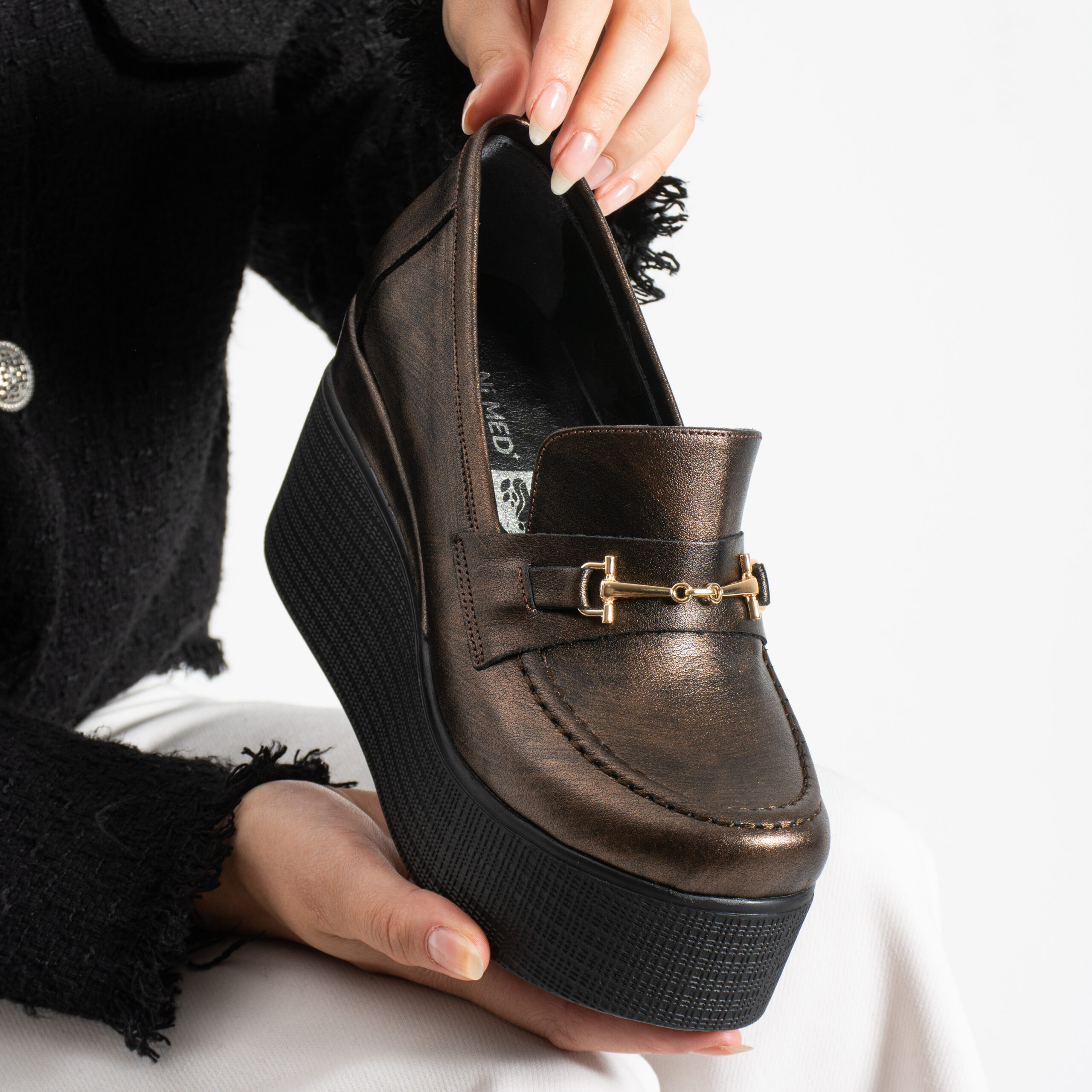 Pantofi eleganți maro pe platformă din piele naturală Giorgia Pantofi eleganți maro pe platformă din piele naturală Giorgia