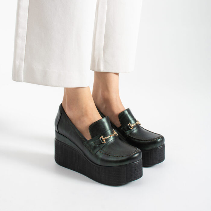 Pantofi eleganți verzi cu platformă din piele naturală Giorgia