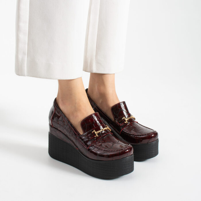Pantofi eleganți bordo, din piele naturală lăcuită, cu platformă Giorgia