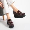 Pantofi eleganți bordo, din piele naturală lăcuită, cu platformă Giorgia