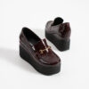 Pantofi eleganți bordo, din piele naturală lăcuită, cu platformă Giorgia